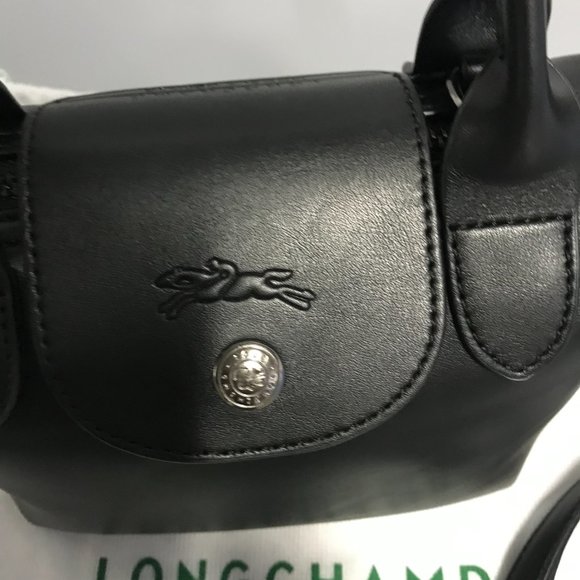 Longchamp Women's White Mini Le Pliage Leather Top Handle Bag Purse Crossbody  i - Picture 8 of 11